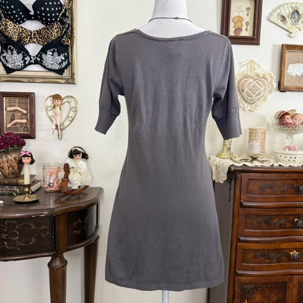 y2k girly grunge coquette gray babydoll knit long sweater top - Picture 4 of 6
